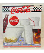 Vintage 1997 Coca Cola 5 Piece Popcorn Snack Set One Bowl Four Glasses - $48.51
