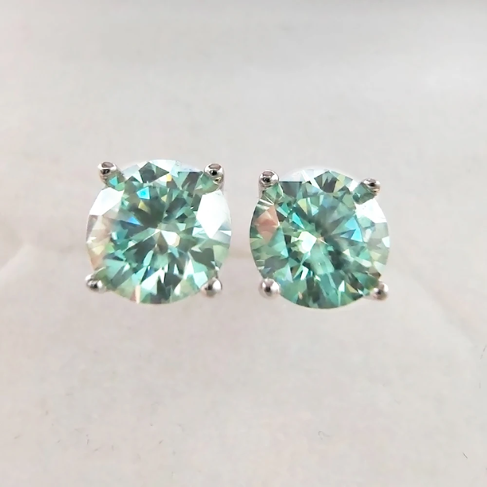 Simple S925 Silver Stud Earrings Women 1/ 2CT Pink Green Blue Yellow Moissanite  - £213.18 GBP