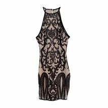 Privy Nude Illusion Black Sequin Bodycon Halter Style Dress - $51.43