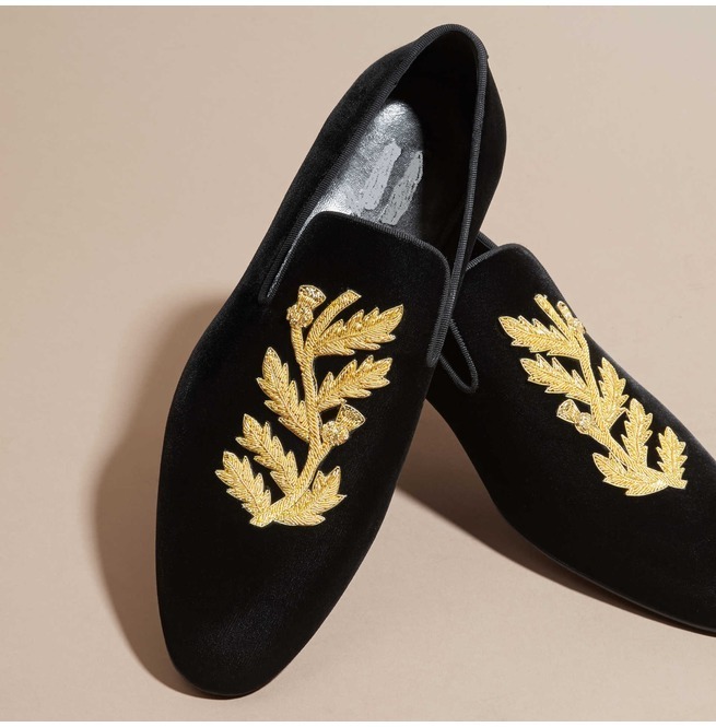 NEW  Handmade Men's Black Embroidered Shoe, Velvet Loafers Slip On Casual Formal