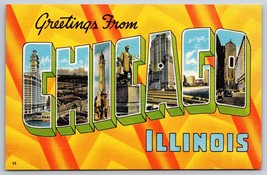 Large Letter Greetings From Chicago Illinois IL UNP Unused Linen Postcard I15 - £3.05 GBP