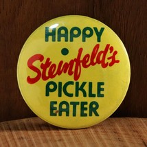 Happy Steinfeld&#39;s Pickle Eater Vintage Yellow Red Green 1.5&quot; Pinback But... - $12.48