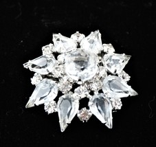 Vintage Clear Prong Set Rhinestone Silvertone Open Backed Brooch Pin - £31.62 GBP