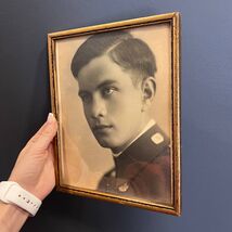 1940's Vintage Portrait Photo In Wooden Frame Soldier Hungary WWII - $160.00