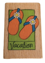 Hampton Art Rubber Stamp Vacation Word Flip Flops Shoes Daisy Summer Beach Trip  - £3.97 GBP