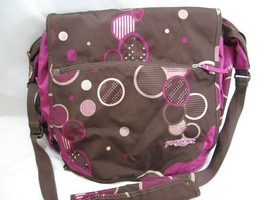 JanSport Laptop Messenger Bag Shoulder Travel Book Bag Polka Dot Pink Brown - £19.25 GBP