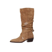 INS Hot Botas Korea Cross-Tied Spring Autumn Woman Boots Pointed ToeSlip On Med  - £110.70 GBP