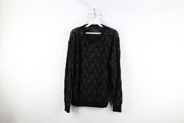 Vintage 90s Streetwear Mens Medium Super Thin Rainbow Checkered Knit Swe... - $40.65 CAD