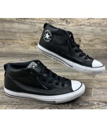 Converse All Star BlackLeather Mid Top Sneakers Shoes Size Juniors  6 - £22.86 GBP