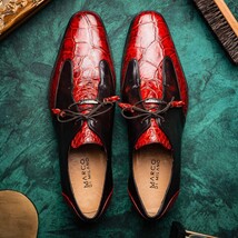 Anzio Rustic Genuine Alligator and Calfskin Leather Dress Derby's Shoes Cognac image 12