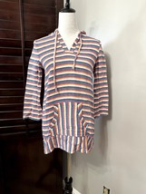 Hobie Girls Tunic Top Orange Blue Stripe Long Sleeve Cotton Blend Hooded 12 - $18.49