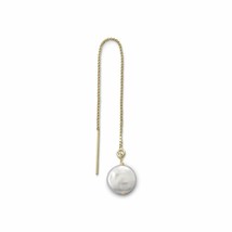 8 mm Single Cultured Freshwater Coin Pearl Threader Earring 14K Yellow Gold Over - £47.07 GBP