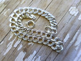 Sterling Silver Narrow Curb Link Chain Charm Bracelet 8&quot; - £18.83 GBP