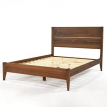 Full Size Rustic Walnut Mid Century Slatted Platform Bed - $14,879.82 MXN
