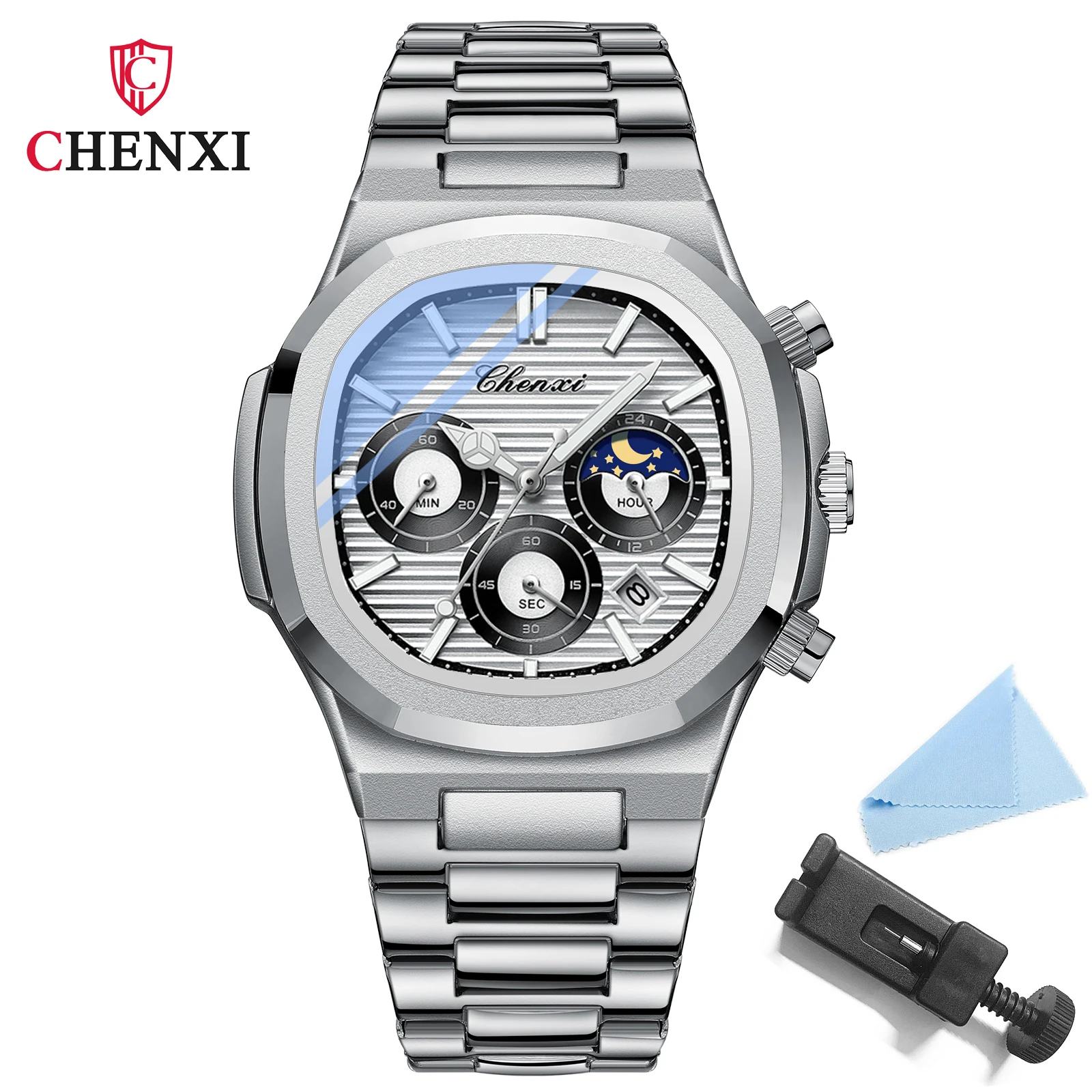 New Luxury Watch Men Business Fashion Waterproof Stainless Steel Chronog... - £28.25 GBP