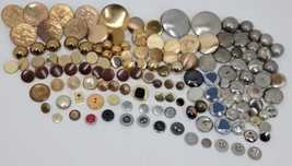 Vtg Buttons Sewing Mixed Estate Lot Silver &amp; Gold Brass Tone Metal Retro MCM - £15.21 GBP