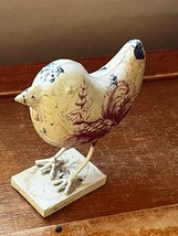 Shabby Cream W Cranberry Red Botanical Decoration Painted Hollow Metal Bird - $9.49