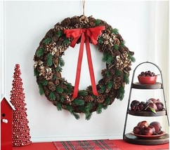 Ebenezer &amp; Co. 24&quot; Pinecone &amp; Greenery Wreath with Red Bow - £29.68 GBP