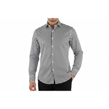 Men Makrom Shirt Cotton Blend wrinkle less Long Sleeves Stripe 6487 Black white image 6