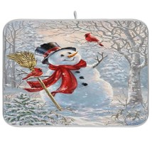 Christmas Snowman Cardinal Dish Drying Mat 18X24 Inch Xmas Trees New Yea... - $35.99