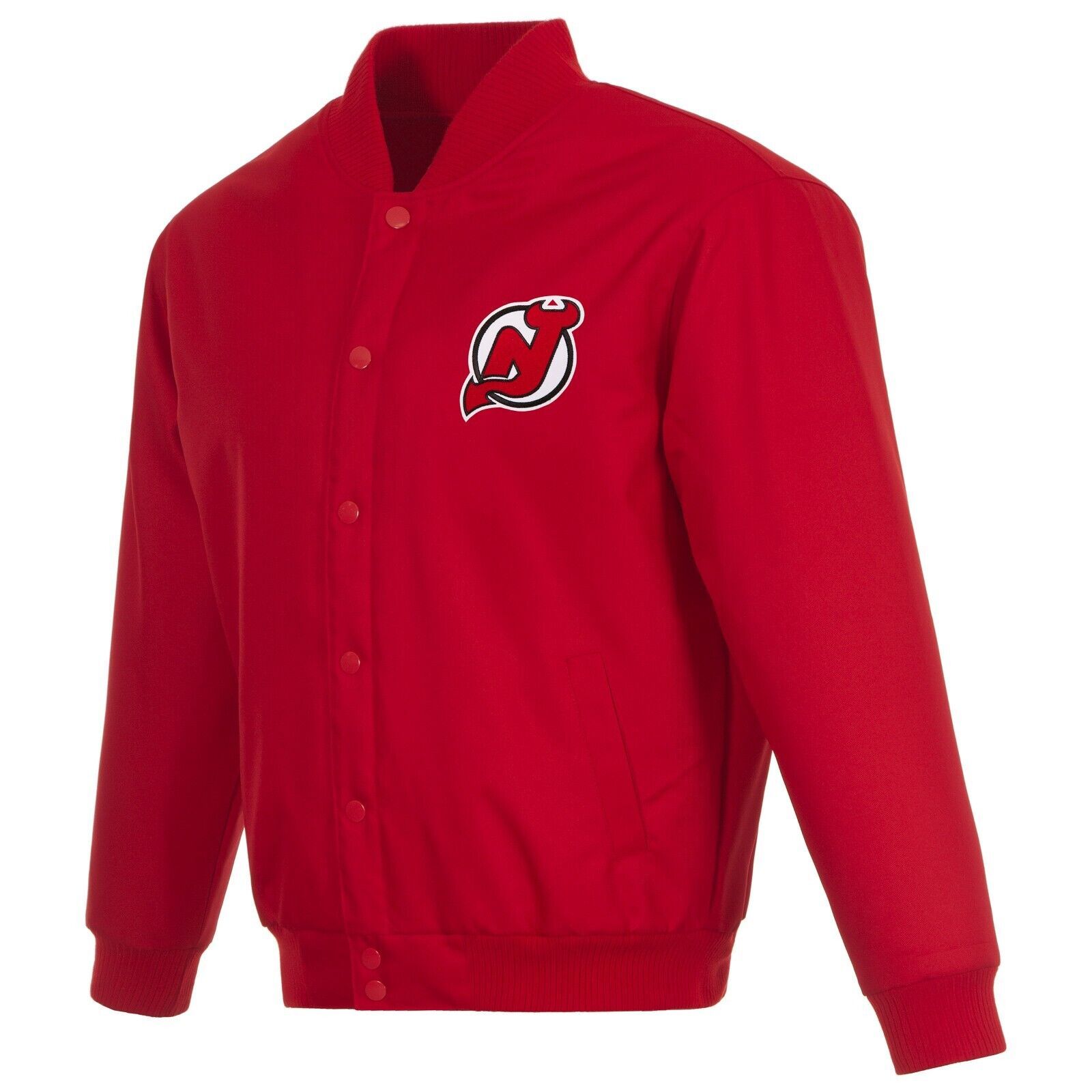 Primary image for NHL New Jersey Devils Poly Twill Jacket Embroidered Patches Logo JH Design Red