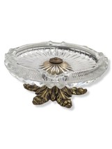Vintage Crystal &amp; Brass Ashtray w/ Footed Base - 70&#39;s ? Trinket Dish - £31.64 GBP