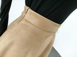 Camel Suede A-line Midi Skirt Winter Women Custom Plus Size Flare Party Skirt image 9