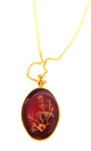 Women&#39;s Necklace Oval Pendant Maroon Gold Floral Gold Tone Metal 20 inch... - $8.91