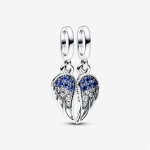 S925 Sterling Silver Sparkling Splitable Angel Wings Dangle Charm,Gift f... - $13.99