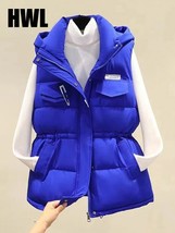 Cotton 2022 New Hooded Women&#39;s Vest Waistcoat Zip Padded Sleeveless Coat Winter  - £40.07 GBP