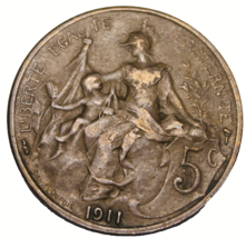 France 5 Centimes, 1911~Free Shipping #A85 - £4.69 GBP