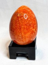 Vintage Polished Marble Egg Orange Hues with Black Stand Collectible Heavy - £19.76 GBP