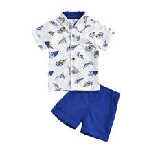 Summer Sailing Print Short-sleeved Shirt Suit Children&#39;s Shirt Shorts - £25.26 GBP