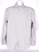 Egara Men&#39;s Non Iron Shirt Size Large Button Front Purple White Striped - £21.43 GBP