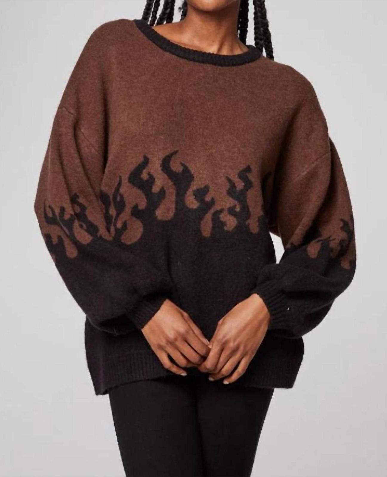 Chaser Foxy Sweater Flames Golden Pullover Cocoa Brown - $55.00