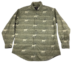 Woolrich Shirt Men&#39;s 2XL Green Elk Deer All Over Print Flannel Button Down Aztec - £19.71 GBP