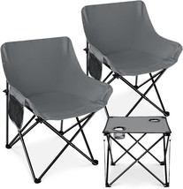 Leonyo Camping Chairs For Adults, 2 Pcs Lawn Chairs With Table,, Picnic – Grey - £52.07 GBP