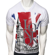 NWT LONDON BIG BEN UK ENGLAND EXCHANGE FASHION MEN&#39;S WHITE V-NECK T-SHIR... - £8.01 GBP