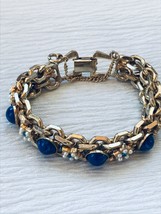 Vintage Thick Goldtone Chain with Alternating Cobalt Blue Plastic Round Cabs &amp;  - £18.37 GBP