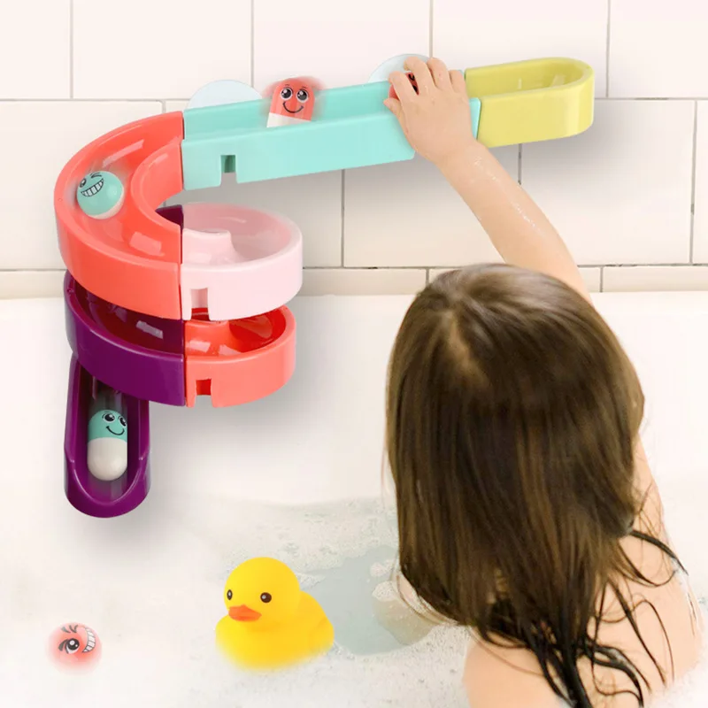QWZ New DIY Baby Bath Toys Wall Suction Cup Marble Race Run Track Bathroom - £10.13 GBP+