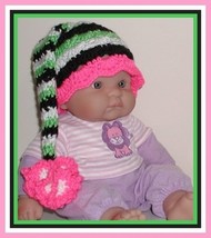 Lime White Zebra Elf Hat, Lime Hot Pink Black Hat, Lime Pink Baby Girl Hat - £13.44 GBP