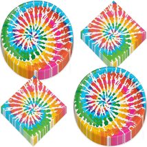 HOME &amp; HOOPLA Bright Tie Dye Swirl Art Paper Dessert Plates and Napkins ... - £11.95 GBP
