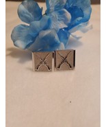 Crossed Rifle Long Gun Silver Tone Square Cufflinks 3/4 Inch Swank - $29.57 CAD