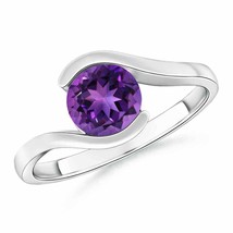 ANGARA Semi Bezel-Set Solitaire Round Amethyst Bypass Ring for Women in 14K Gold - £605.05 GBP