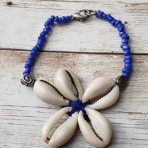 Vintage Bracelet / Bangle Shell Flower with Blue Beads - £10.38 GBP