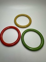 Three Colorful Green Red Yellow Bakelite Bangles 2 5/8” X 8mm - £94.96 GBP