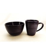 Large Ceramic Bowl &amp; Mug Set, Pottery Barn, Sausalito Pattern, Dark Purple - $26.73 CAD