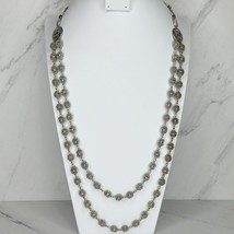 Chico&#39;s Silver Tone Beaded Chunky Double Strand Necklace - £13.32 GBP