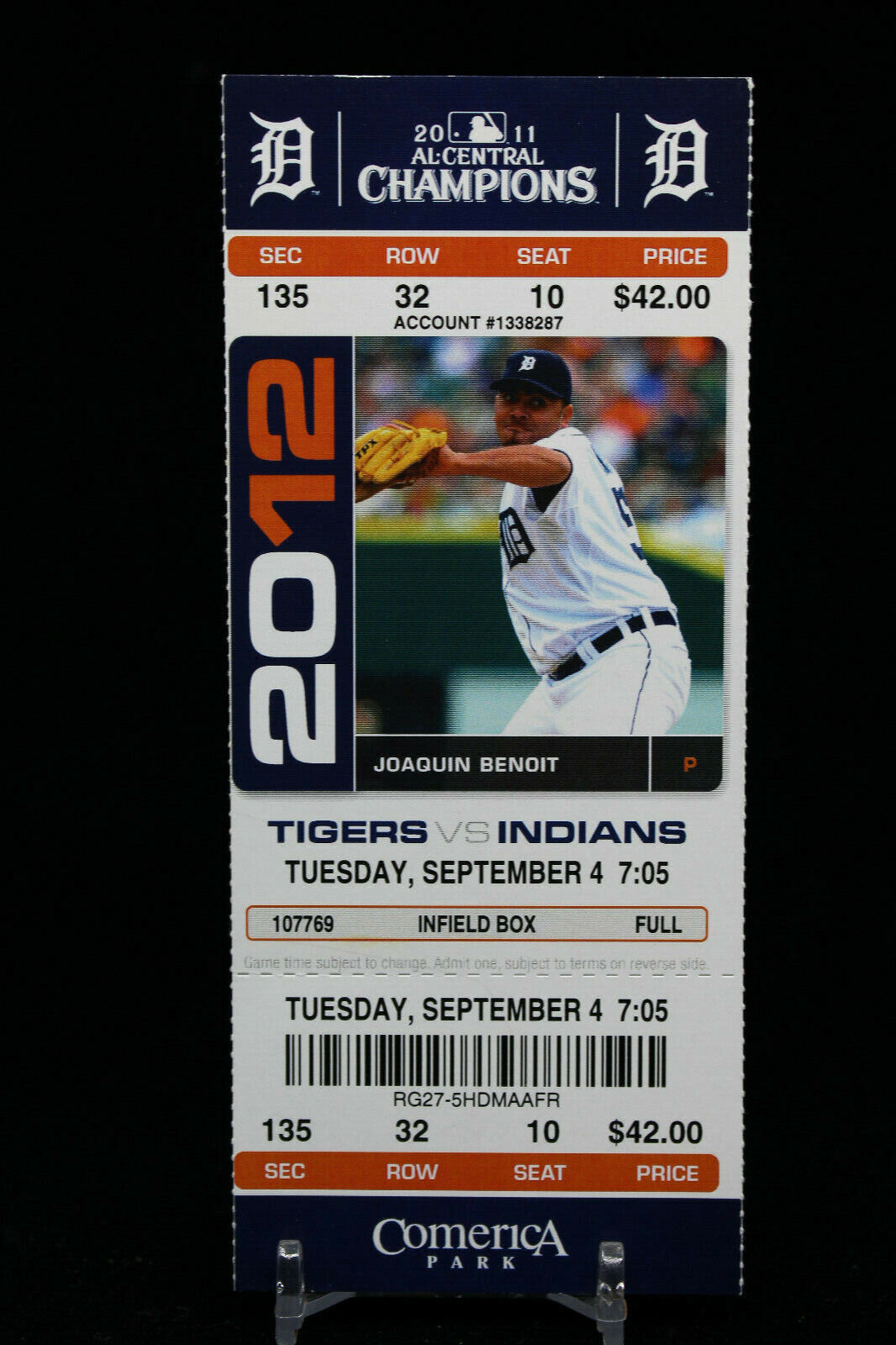 Primary image for Detroit Tigers vs Cleveland Indians MLB Ticket w Stub 09/04/2012 Joaquin Benoit