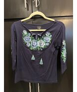 Women's Navy Blue Embroidered Vyshivanka by Galychanka, L - $29.69